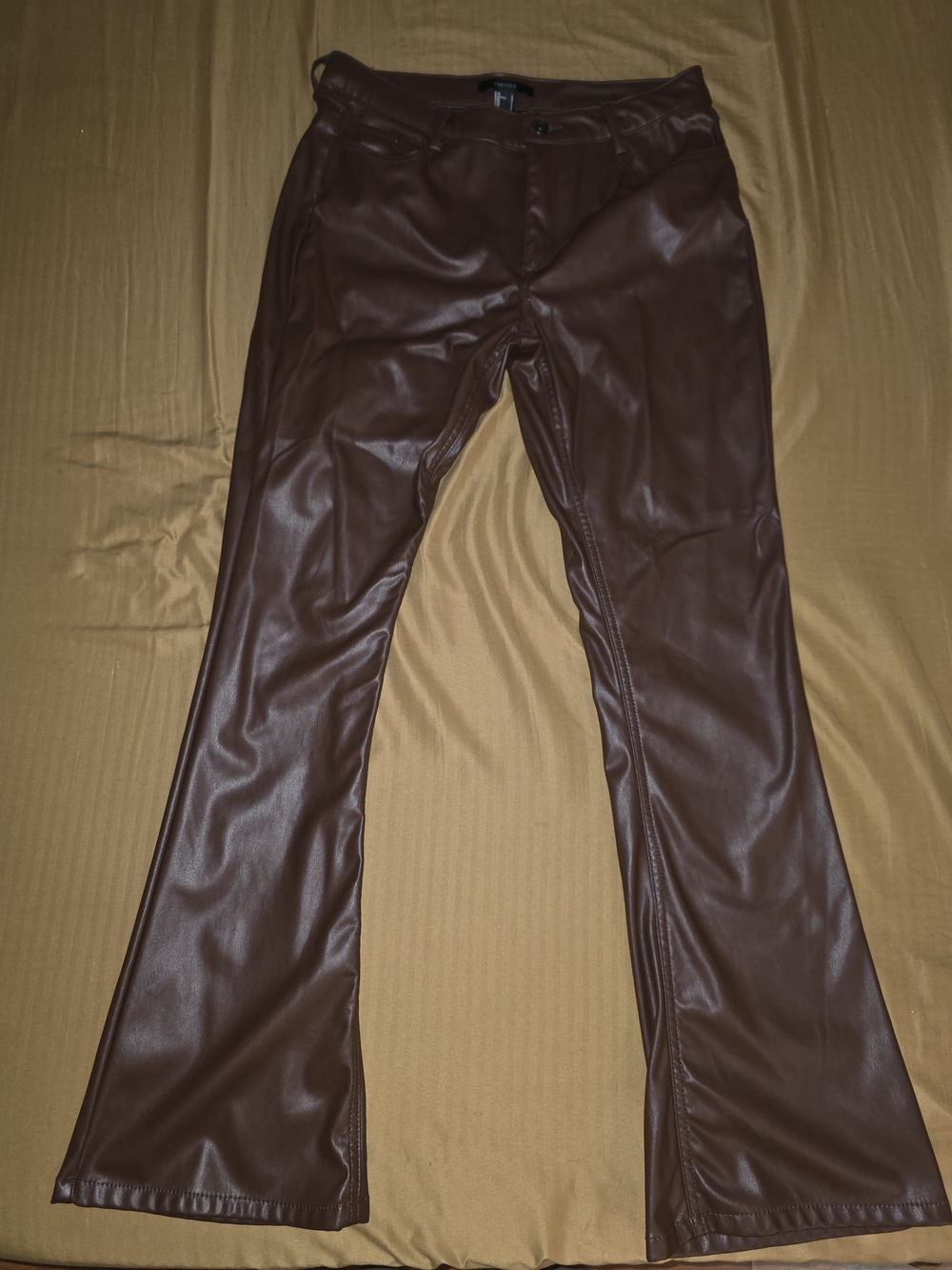 Forever 21 Faux Leather Flare Pants - Dark Brown